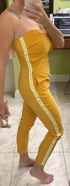 UNIQ Strapless zipper back ankle length romper jumpsuit mustard yellow small NWT